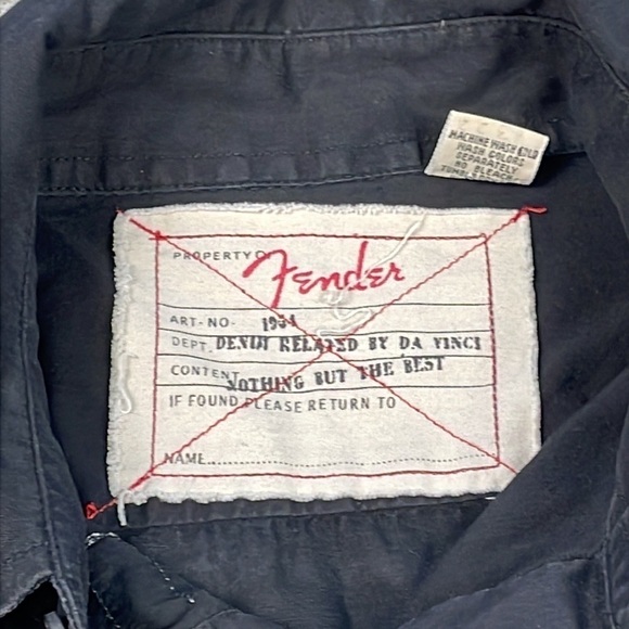 Fender Guitar Embroidered Long Sleeve Button Front Shirt Black Rocker Sz M - Picture 8 of 13